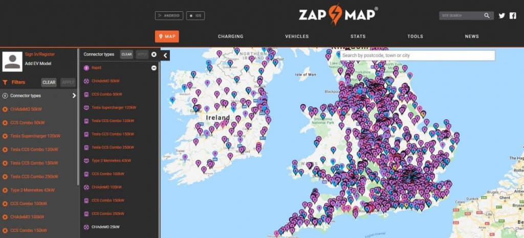 Zap-Map Rapid Charger Locations